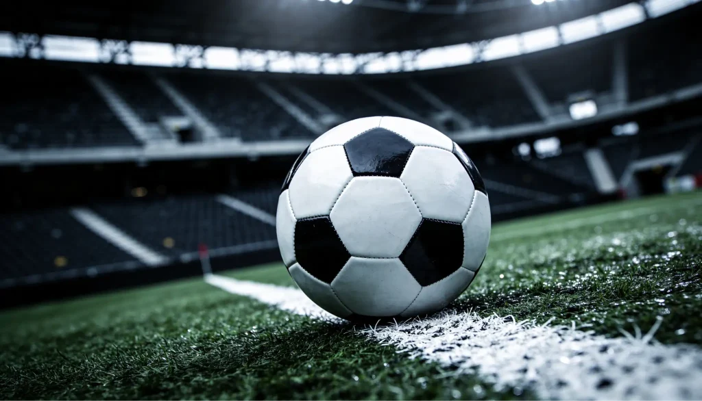 Vista de un estadio de fútbol inglés con césped verde y gradas vacías