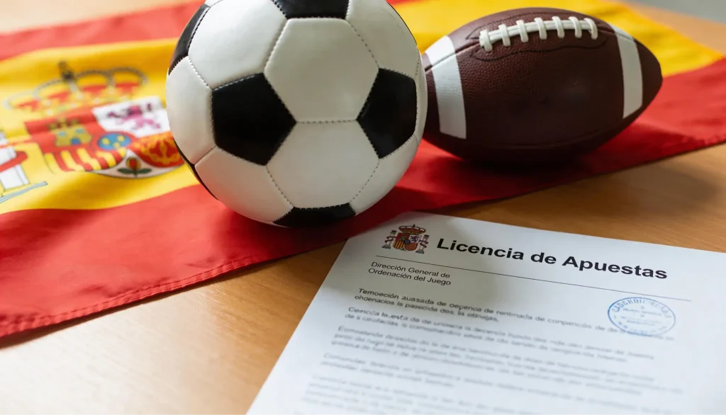 Banderas de España y Reino Unido junto a un balón de fútbol
