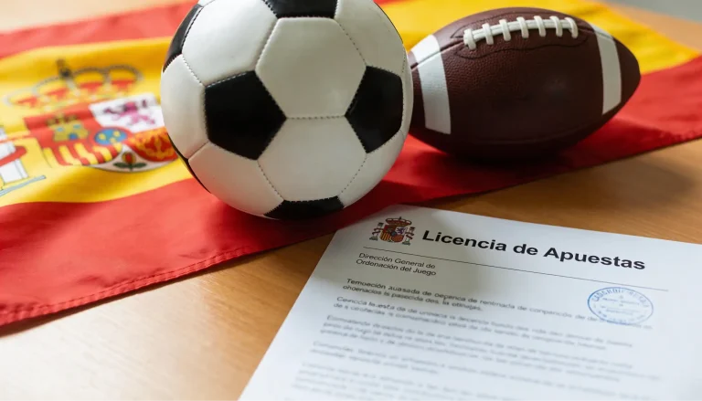 Banderas de España y Reino Unido junto a un balón de fútbol
