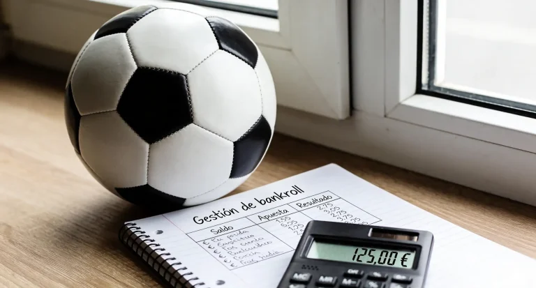 Cuaderno de notas junto a balón de fútbol sobre escritorio