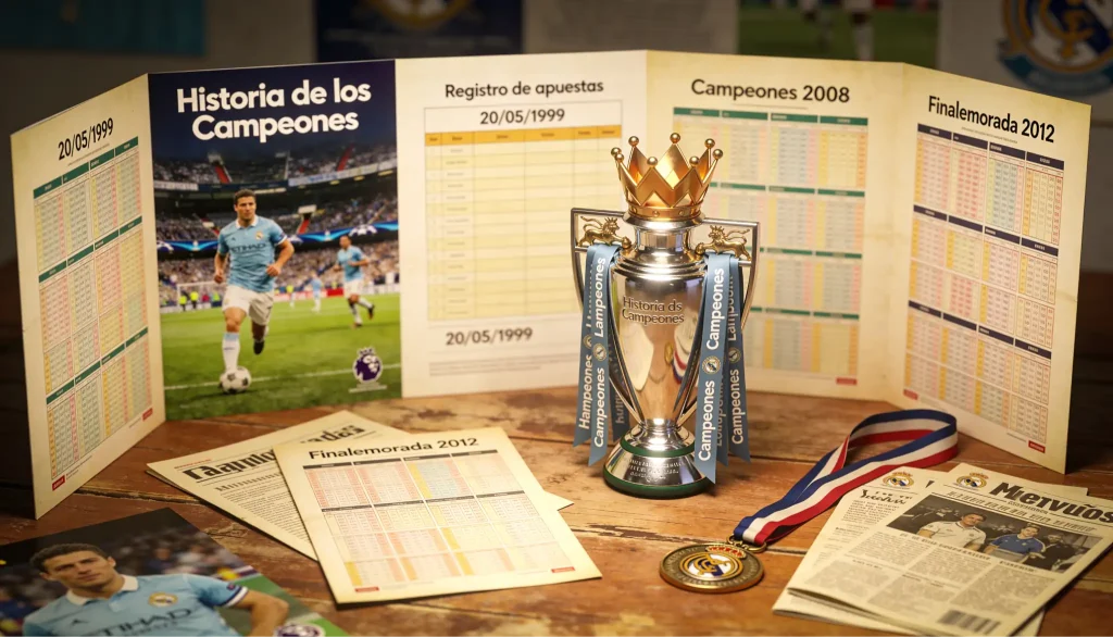 Trofeo dorado de campeonato sobre pedestal en estadio