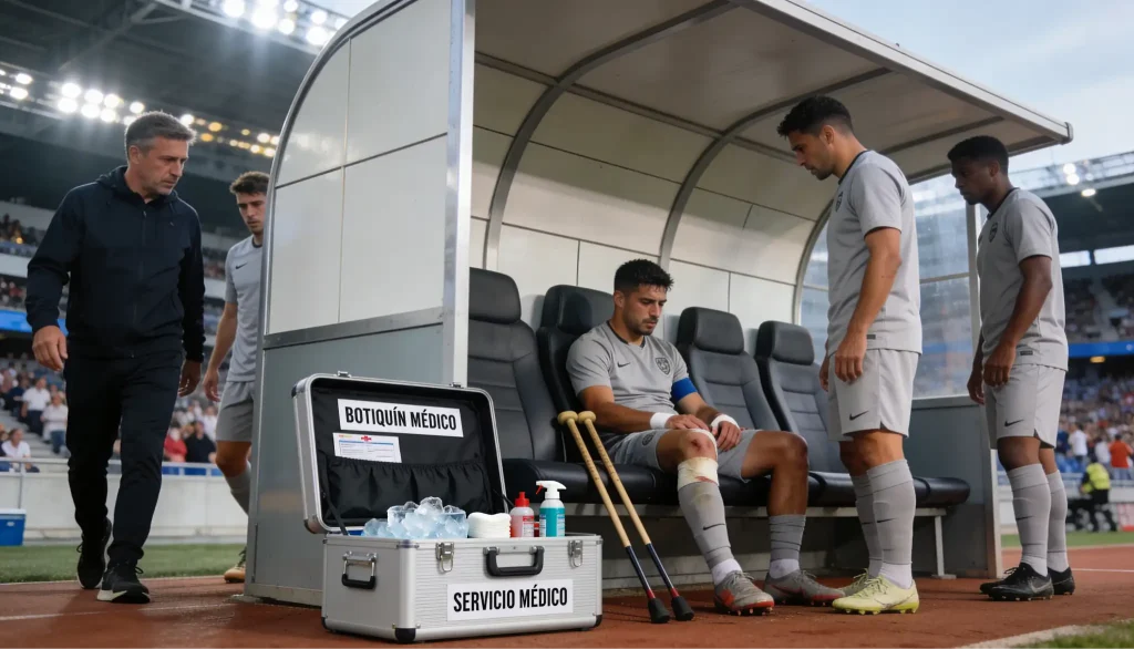 Banquillo de equipo de fútbol con asientos vacíos en estadio