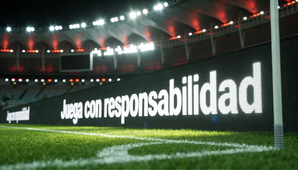 Panel publicitario LED en estadio de fútbol durante partido